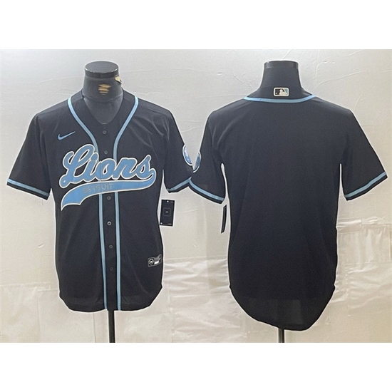 Men Detroit Lions Blank Black Cool Base Stitched Baseball Jersey Men Detroit Lions Blank Black Cool Base Stitched Baseball Jersey