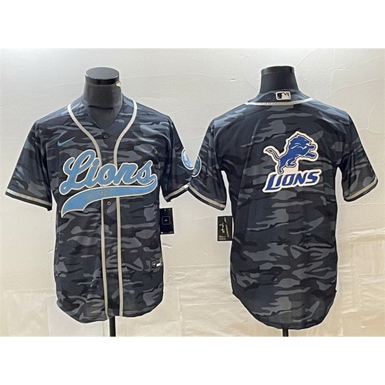 Men Detroit Lions Grey Camo Team Big Logo Cool Base Stitched Baseball Jersey Men Detroit Lions Grey Camo Team Big Logo Cool Base Stitched Baseball Jersey