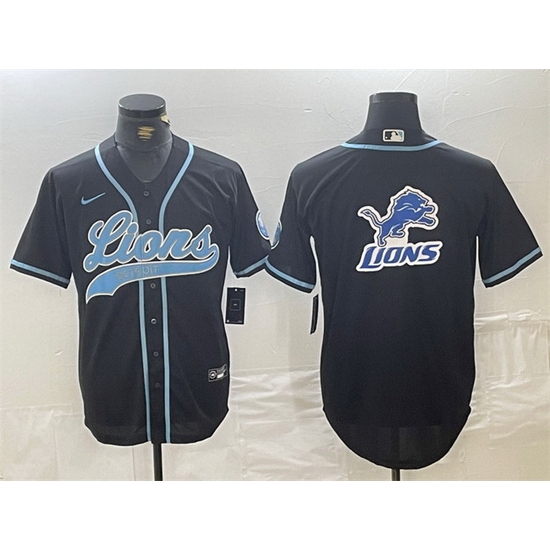 Men Detroit Lions Team Big Logo Black Cool Base Stitched Baseball Jersey Men Detroit Lions Team Big Logo Black Cool Base Stitched Baseball Jersey
