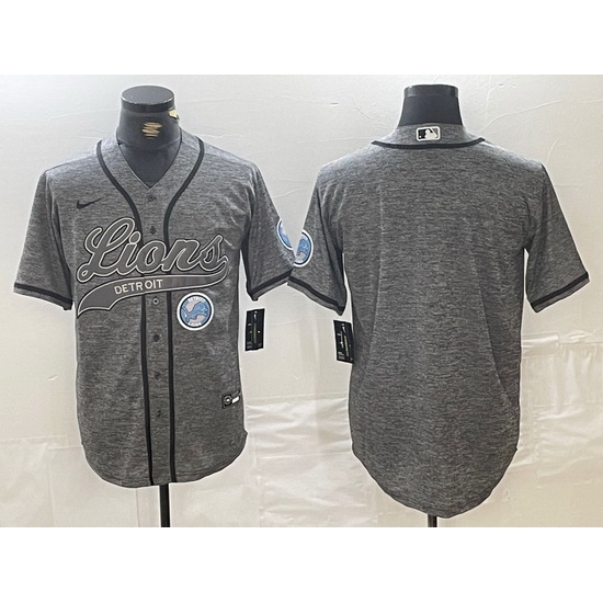 Men Detroit Lions Team Big Logo Grey Cool Base Stitched Baseball Jersey Men Detroit Lions Team Big Logo Grey Cool Base Stitched Baseball Jersey