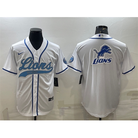 Men Detroit Lions White Team Big Logo With Patch Cool Base Stitched Baseball Jersey Men Detroit Lions White Team Big Logo With Patch Cool Base Stitched Baseball Jersey