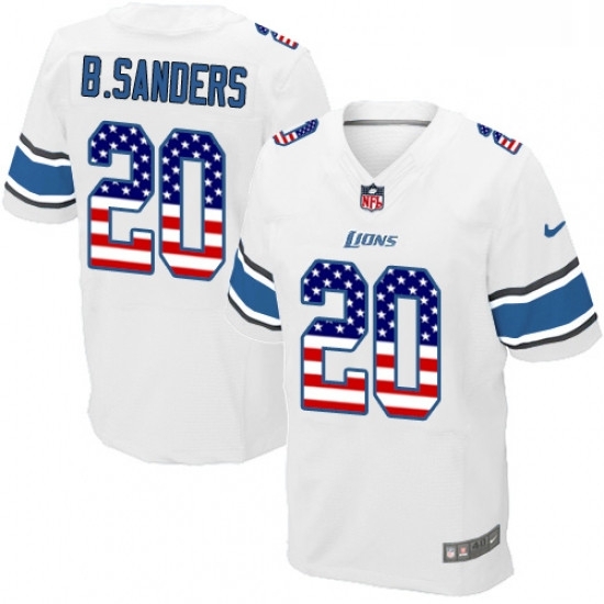 Men Nike Detroit Lions 20 Barry Sanders Elite White Road USA Flag Fashion NFL Jersey Men Nike Detroit Lions 20 Barry Sanders Elite White Road USA Flag Fashion NFL Jersey