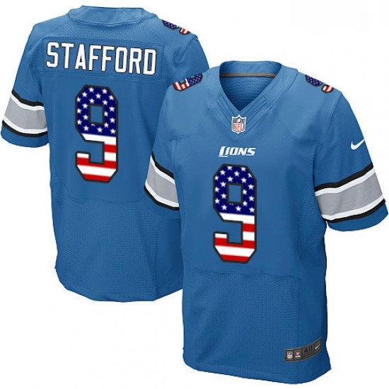 Men Nike Detroit Lions 9 Matthew Stafford Elite Blue Home USA Flag Fashion NFL Jersey Men Nike Detroit Lions 9 Matthew Stafford Elite Blue Home USA Flag Fashion NFL Jersey