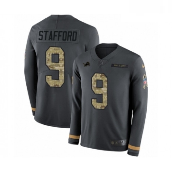 Men Nike Detroit Lions 9 Matthew Stafford Limited Black Salute to Service Therma Long Sleeve NFL Jersey Men Nike Detroit Lions 9 Matthew Stafford Limited Black Salute to Service Therma Long Sleeve NFL Jersey