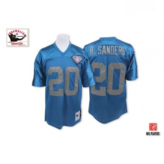 Mitchell And Ness Detroit Lions 20 Barry Sanders Blue With 75 Anniversary Patch Authentic Throwback NFL Jersey Mitchell And Ness Detroit Lions 20 Barry Sanders Blue With 75 Anniversary Patch Authentic Throwback NFL Jersey