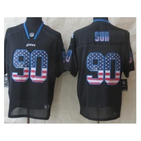 Nike Detroit Lions 90 Ndamukong Suh Black Elite USA Flag Fashion NFL Jersey Nike Detroit Lions 90 Ndamukong Suh Black Elite USA Flag Fashion NFL Jersey
