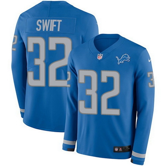 Nike Lions 32 D 27Andre Swift Blue Team Color Men Stitched NFL Limited Therma Long Sleeve Jersey Nike Lions 32 D 27Andre Swift Blue Team Color Men Stitched NFL Limited Therma Long Sleeve Jersey