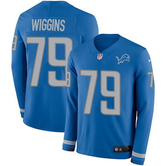 Nike Lions 79 Kenny Wiggins Blue Team Color Men Stitched NFL Limited Therma Long Sleeve Jersey Nike Lions 79 Kenny Wiggins Blue Team Color Men Stitched NFL Limited Therma Long Sleeve Jersey