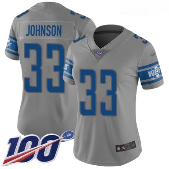 Lions #33 Kerryon Johnson Gray Women Stitched Football Limited Inverted Legend 100th Season Jersey Lions #33 Kerryon Johnson Gray Women Stitched Football Limited Inverted Legend 100th Season Jersey
