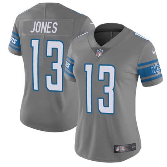 Nike Lions #13 T J Jones Gray Womens Stitched NFL Limited Rush Jersey Nike Lions #13 T J Jones Gray Womens Stitched NFL Limited Rush Jersey