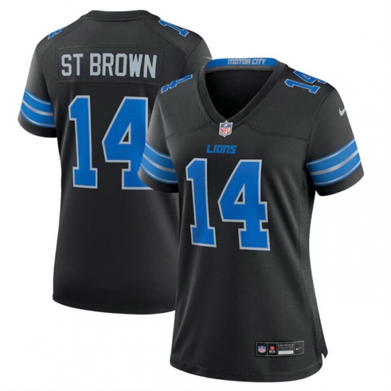 Women Detroit Lions 14 Amon Ra St Brown Black 2nd Alternate Stitched Jersey Women Detroit Lions 14 Amon Ra St Brown Black 2nd Alternate Stitched Jersey