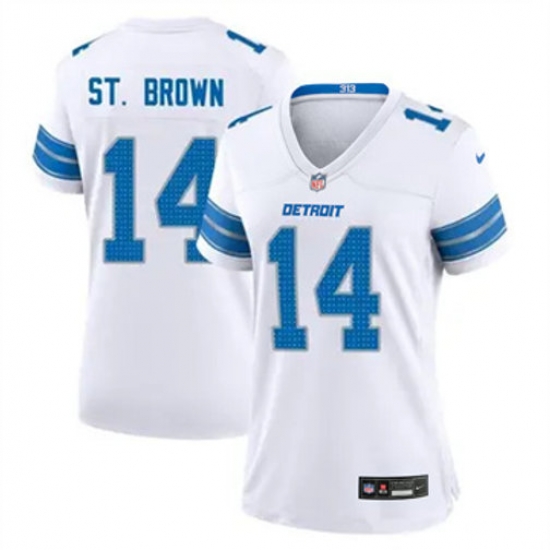 Women Detroit Lions 14 Amon Ra St Brown White 2024 F U S E Vapor Limited Stitched Jersey Women Detroit Lions 14 Amon Ra St Brown White 2024 F U S E Vapor Limited Stitched Jersey