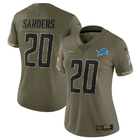 Women Detroit Lions 20 Barry Sanders 2022 Olive Salute To Service Limited Stitched Jersey Women Detroit Lions 20 Barry Sanders 2022 Olive Salute To Service Limited Stitched Jersey
