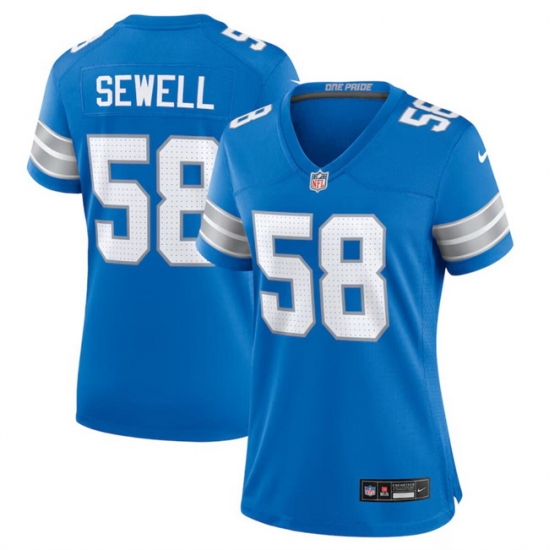 Women Detroit Lions 58 Penei Sewell Blue Stitched Jersey Women Detroit Lions 58 Penei Sewell Blue Stitched Jersey