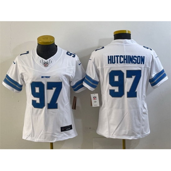 Women Detroit Lions 97 Aidan Hutchinson White 2024 F U S E Vapor Limited Stitched Jersey Women Detroit Lions 97 Aidan Hutchinson White 2024 F U S E Vapor Limited Stitched Jersey