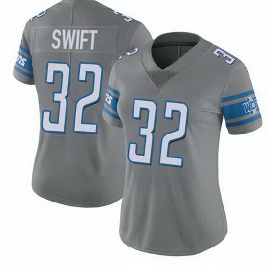 Women Detroit Lions D'Andre Swift #32 Grey Stitched NFL Jersey Women Detroit Lions D'Andre Swift #32 Grey Stitched NFL Jersey
