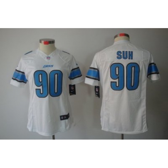 Women Nike Detroit Lions 90# Ndamukong Suh White Color[Women LIMITED Jerseys]