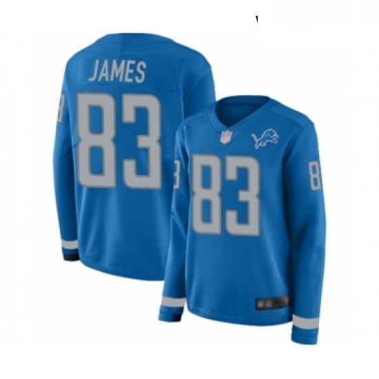 Womens Detroit Lions 83 Jesse James Limited Blue Therma Long Sleeve Football Jersey Womens Detroit Lions 83 Jesse James Limited Blue Therma Long Sleeve Football Jersey