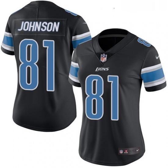 Womens Nike Detroit Lions 81 Calvin Johnson Limited Black Rush Vapor Untouchable NFL Jersey Womens Nike Detroit Lions 81 Calvin Johnson Limited Black Rush Vapor Untouchable NFL Jersey