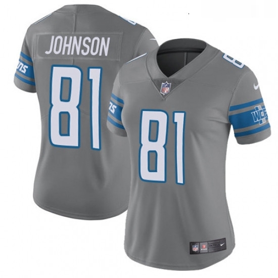 Womens Nike Detroit Lions 81 Calvin Johnson Limited Steel Rush Vapor Untouchable NFL Jersey Womens Nike Detroit Lions 81 Calvin Johnson Limited Steel Rush Vapor Untouchable NFL Jersey