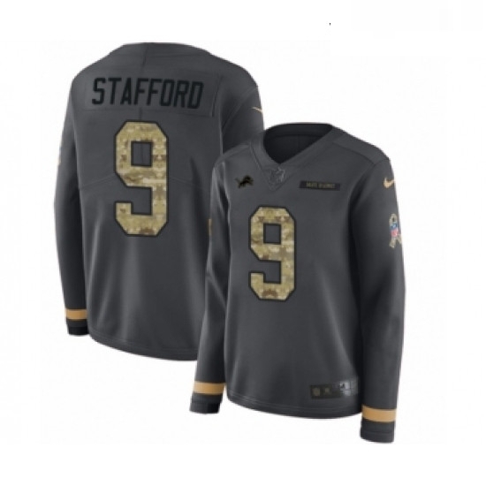 Womens Nike Detroit Lions 9 Matthew Stafford Limited Black Salute to Service Therma Long Sleeve NFL Jersey Womens Nike Detroit Lions 9 Matthew Stafford Limited Black Salute to Service Therma Long Sleeve NFL Jersey