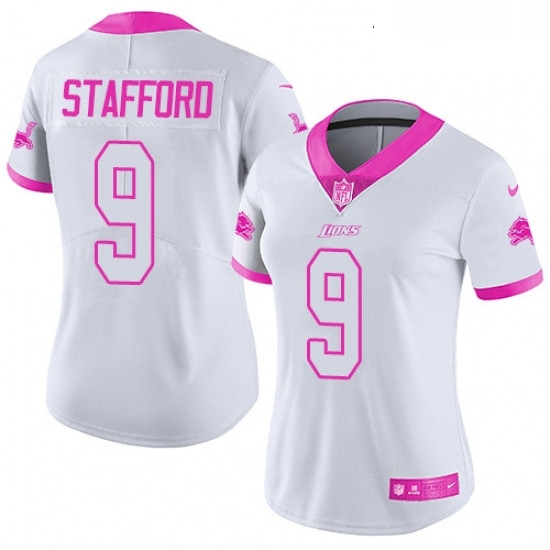 Womens Nike Detroit Lions 9 Matthew Stafford Limited WhitePink Rush Fashion NFL Jersey Womens Nike Detroit Lions 9 Matthew Stafford Limited WhitePink Rush Fashion NFL Jersey