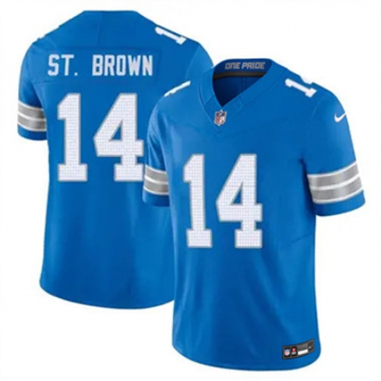 Youth Detroit Lions 14 Amon Ra St Brown Blue 2024 F U S E Vapor Limited Stitched Jersey Youth Detroit Lions 14 Amon Ra St Brown Blue 2024 F U S E Vapor Limited Stitched Jersey