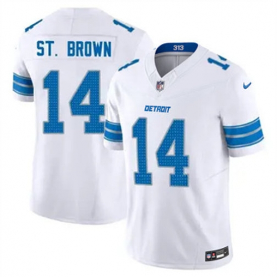 Youth Detroit Lions 14 Amon Ra St Brown White 2024 F U S E Vapor Limited Stitched Jersey Youth Detroit Lions 14 Amon Ra St Brown White 2024 F U S E Vapor Limited Stitched Jersey