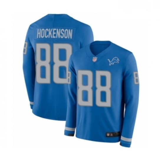 Youth Detroit Lions 88 TJ Hockenson Limited Blue Therma Long Sleeve Football Jersey Youth Detroit Lions 88 TJ Hockenson Limited Blue Therma Long Sleeve Football Jersey