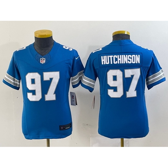 Youth Detroit Lions 97 Aidan Hutchinson Blue 2024 F U S E  Vapor Limited Stitched Jersey II