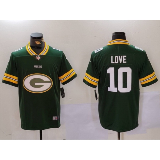 Men Green Bay Packers 10 Jordan Love Green Big Logo Vapor Limited Stitched Football Jersey Men Green Bay Packers 10 Jordan Love Green Big Logo Vapor Limited Stitched Football Jersey
