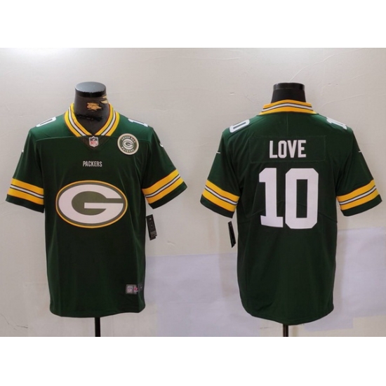 Men Green Bay Packers 10 Jordan Love Green Big Logo With Patch Vapor Limited Stitched Football Jersey Men Green Bay Packers 10 Jordan Love Green Big Logo With Patch Vapor Limited Stitched Football Jersey