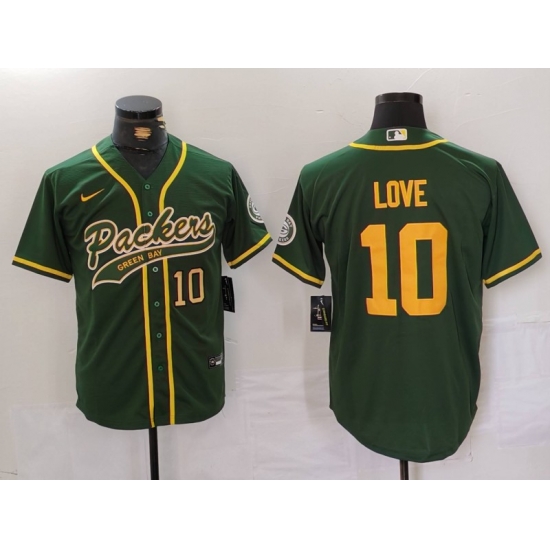 Men Green Bay Packers 10 Jordan Love Green Cool Base Stitched Baseball Jersey 2 Men Green Bay Packers 10 Jordan Love Green Cool Base Stitched Baseball Jersey 2