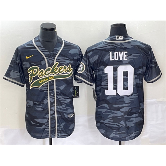 Men Green Bay Packers 10 Jordan Love Grey Camo Cool Base Stitched Baseball Jersey Men Green Bay Packers 10 Jordan Love Grey Camo Cool Base Stitched Baseball Jersey