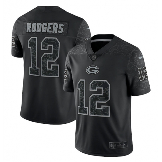 Men Green Bay Packers 12 Aaron Rodgers Black Reflective Limited Stitched Football Jersey Men Green Bay Packers 12 Aaron Rodgers Black Reflective Limited Stitched Football Jersey