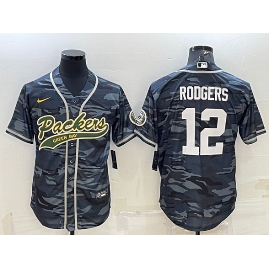 Men Green Bay Packers 12 Aaron Rodgers Grey Camo With Patch Cool Base Stitched Baseball Jersey Men Green Bay Packers 12 Aaron Rodgers Grey Camo With Patch Cool Base Stitched Baseball Jersey