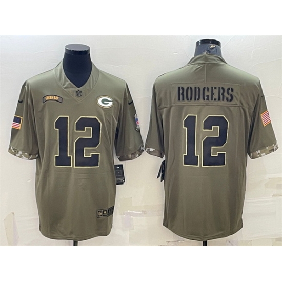 Men Green Bay Packers 12 Aaron Rodgers Olive 2022 Salute To Service Limited Stitched Jersey Men Green Bay Packers 12 Aaron Rodgers Olive 2022 Salute To Service Limited Stitched Jersey