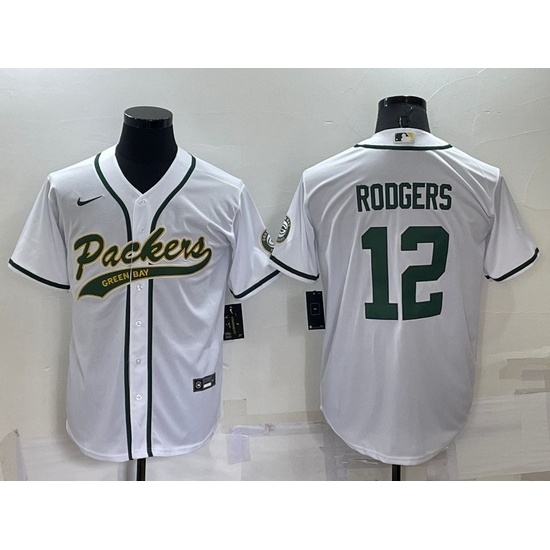 Men Green Bay Packers 12 Aaron Rodgers White Cool Base Stitched Baseball Jersey Men Green Bay Packers 12 Aaron Rodgers White Cool Base Stitched Baseball Jersey