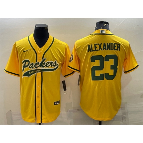 Men Green Bay Packers 23 Jaire Alexander Gold With Patch Cool Base Stitched Baseball Jersey