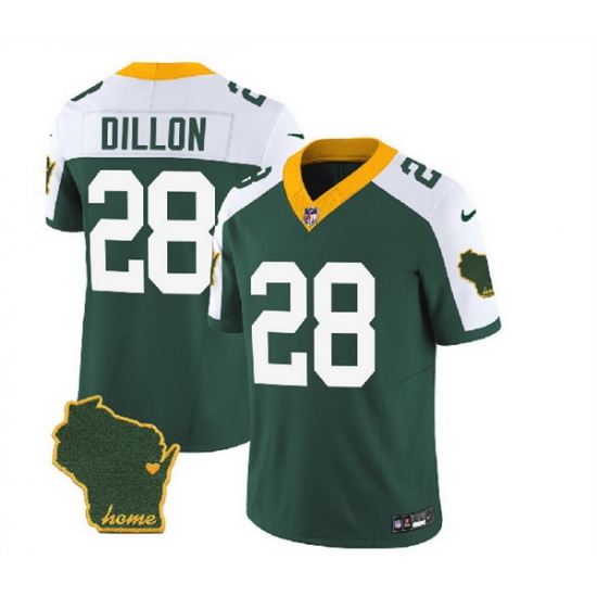 Men Green Bay Packers 28 A J Dillon Green White 2023 F U S E Home Patch Vapor Untouchable Limited Stitched Jersey Men Green Bay Packers 28 A J Dillon Green White 2023 F U S E Home Patch Vapor Untouchable Limited Stitched Jersey