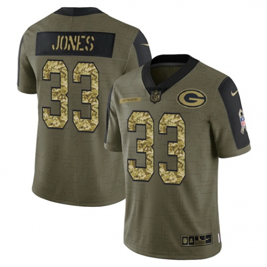 Men Green Bay Packers 33 Aaron Jones 2021 Salute To Service Olive Camo Limited Stitched Jersey Men Green Bay Packers 33 Aaron Jones 2021 Salute To Service Olive Camo Limited Stitched Jersey