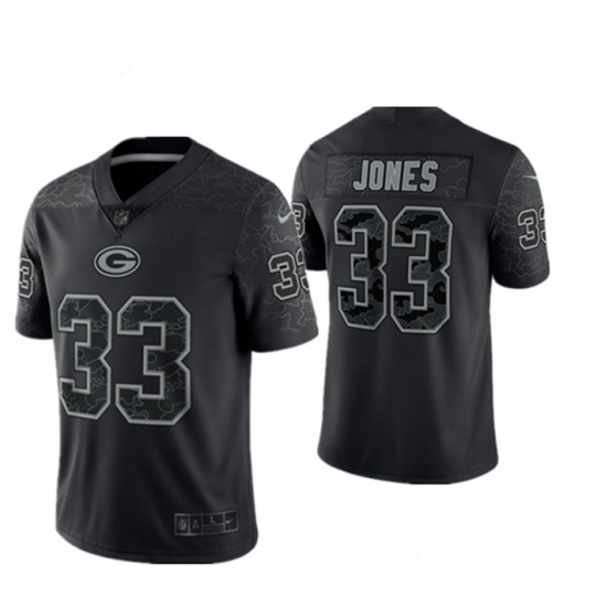 Men Green Bay Packers 33 Aaron Jones Black Reflective Limited Stitched Football Jersey Men Green Bay Packers 33 Aaron Jones Black Reflective Limited Stitched Football Jersey