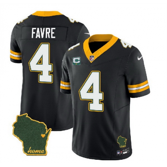 Men Green Bay Packers 4 Brett Favre Black 2023 F U S E Home Patch And 1 Star C Patch Vapor Untouchable Limited Stitched Jersey Men Green Bay Packers 4 Brett Favre Black 2023 F U S E Home Patch And 1 Star C Patch Vapor Untouchable Limited Stitched Jersey