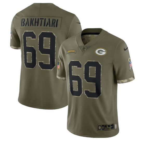 Men Green Bay Packers 69 David Bakhtiari Olive 2022 Salute To Service Limited Stitched Jersey Men Green Bay Packers 69 David Bakhtiari Olive 2022 Salute To Service Limited Stitched Jersey