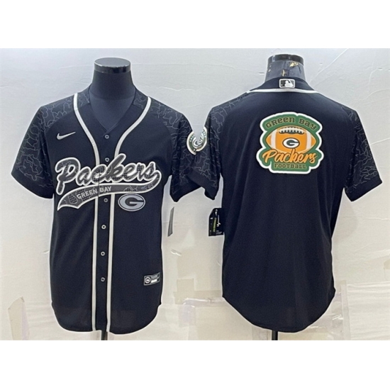 Men Green Bay Packers Black Reflective Team Big Logo With Patch Cool Base Stitched Baseball Jersey Men Green Bay Packers Black Reflective Team Big Logo With Patch Cool Base Stitched Baseball Jersey