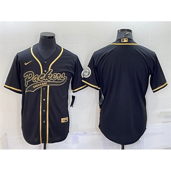 Men Green Bay Packers Blank Black Gold With Patch Cool Base Stitched Baseball Jersey Men Green Bay Packers Blank Black Gold With Patch Cool Base Stitched Baseball Jersey