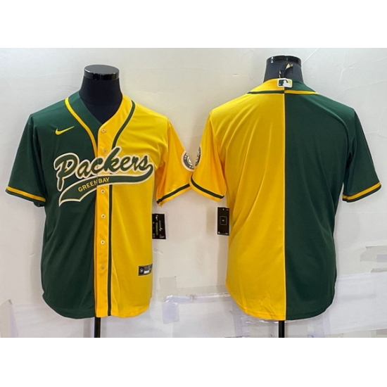 Men Green Bay Packers Blank Green Yellow Split With Patch Cool Base Stitched Baseball Jersey Men Green Bay Packers Blank Green Yellow Split With Patch Cool Base Stitched Baseball Jersey