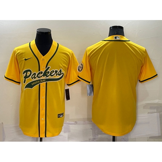 Men Green Bay Packers Blank Yellow Cool Base Stitched Baseball Jersey Men Green Bay Packers Blank Yellow Cool Base Stitched Baseball Jersey