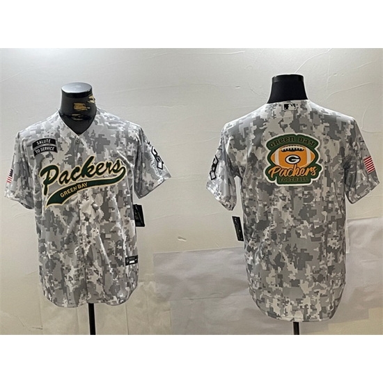 Men Green Bay Packers Team Big Logo 2024 Arctic Camo Salute To Service Stitched Baseball Jersey 1 Men Green Bay Packers Team Big Logo 2024 Arctic Camo Salute To Service Stitched Baseball Jersey 1