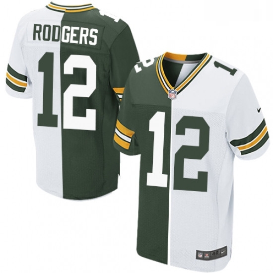 Men Nike Green Bay Packers 12 Aaron Rodgers Elite GreenWhite Split Fashion NFL Jersey Men Nike Green Bay Packers 12 Aaron Rodgers Elite GreenWhite Split Fashion NFL Jersey